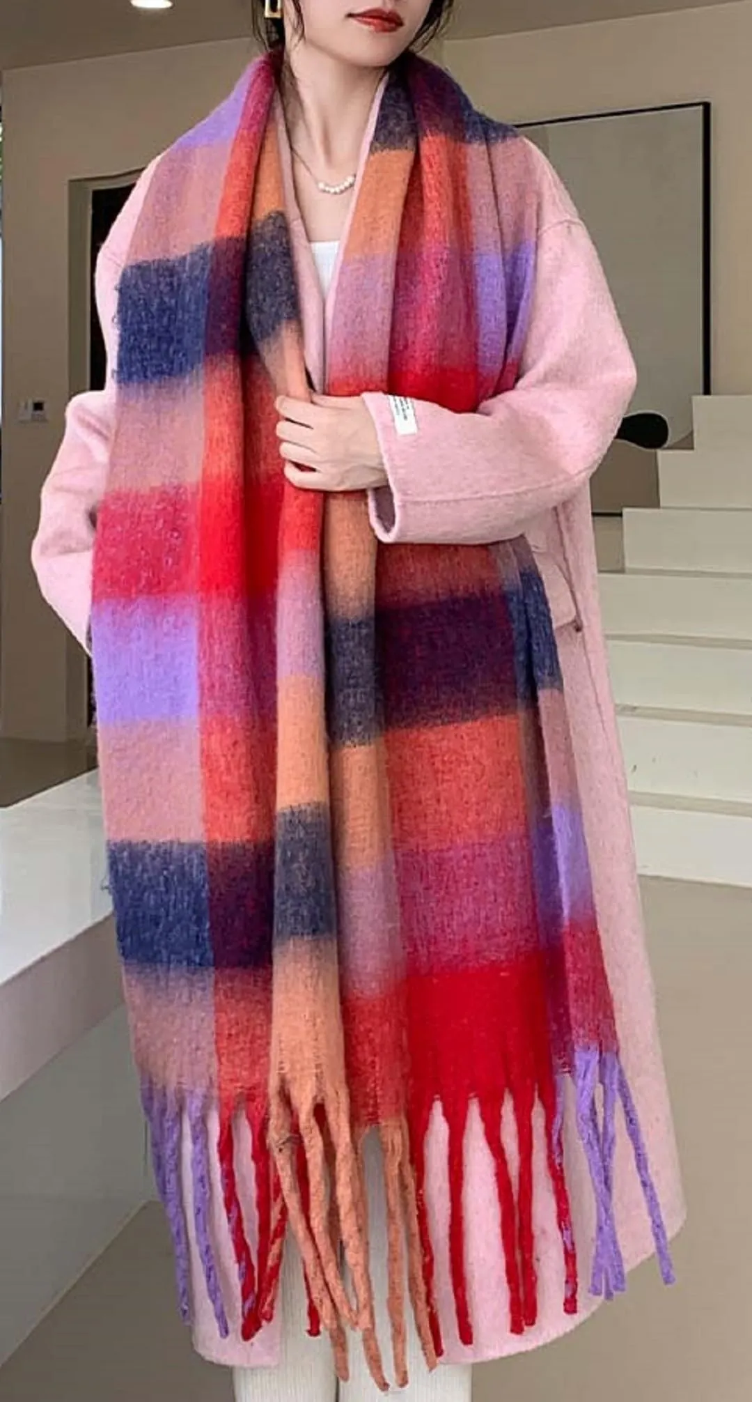 Wander Agio Winter Women Warm Scarf Long Shawl Large Scarves Cold Weather Thick Blanket Scarfs Colorful Plaid