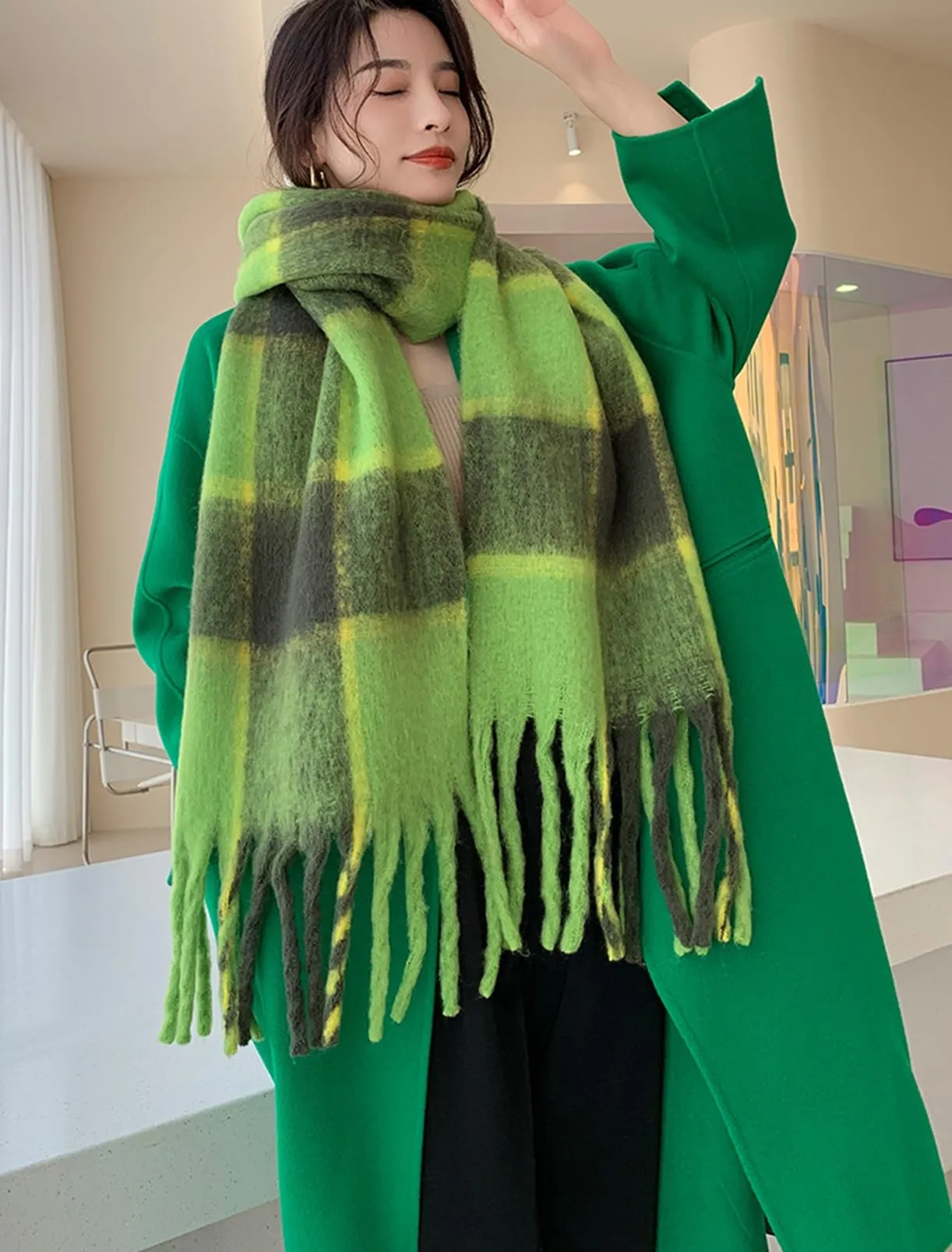 Wander Agio Winter Women Warm Scarf Long Shawl Large Scarves Cold Weather Thick Blanket Scarfs Colorful Plaid