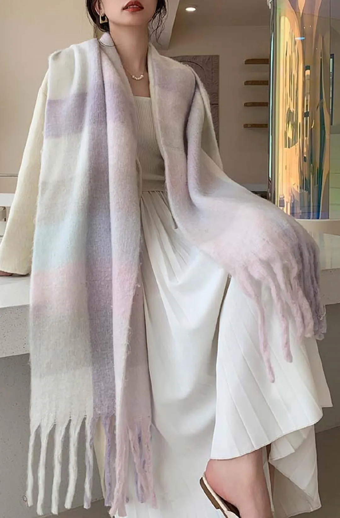 Wander Agio Winter Women Warm Scarf Long Shawl Large Scarves Cold Weather Thick Blanket Scarfs Colorful Plaid