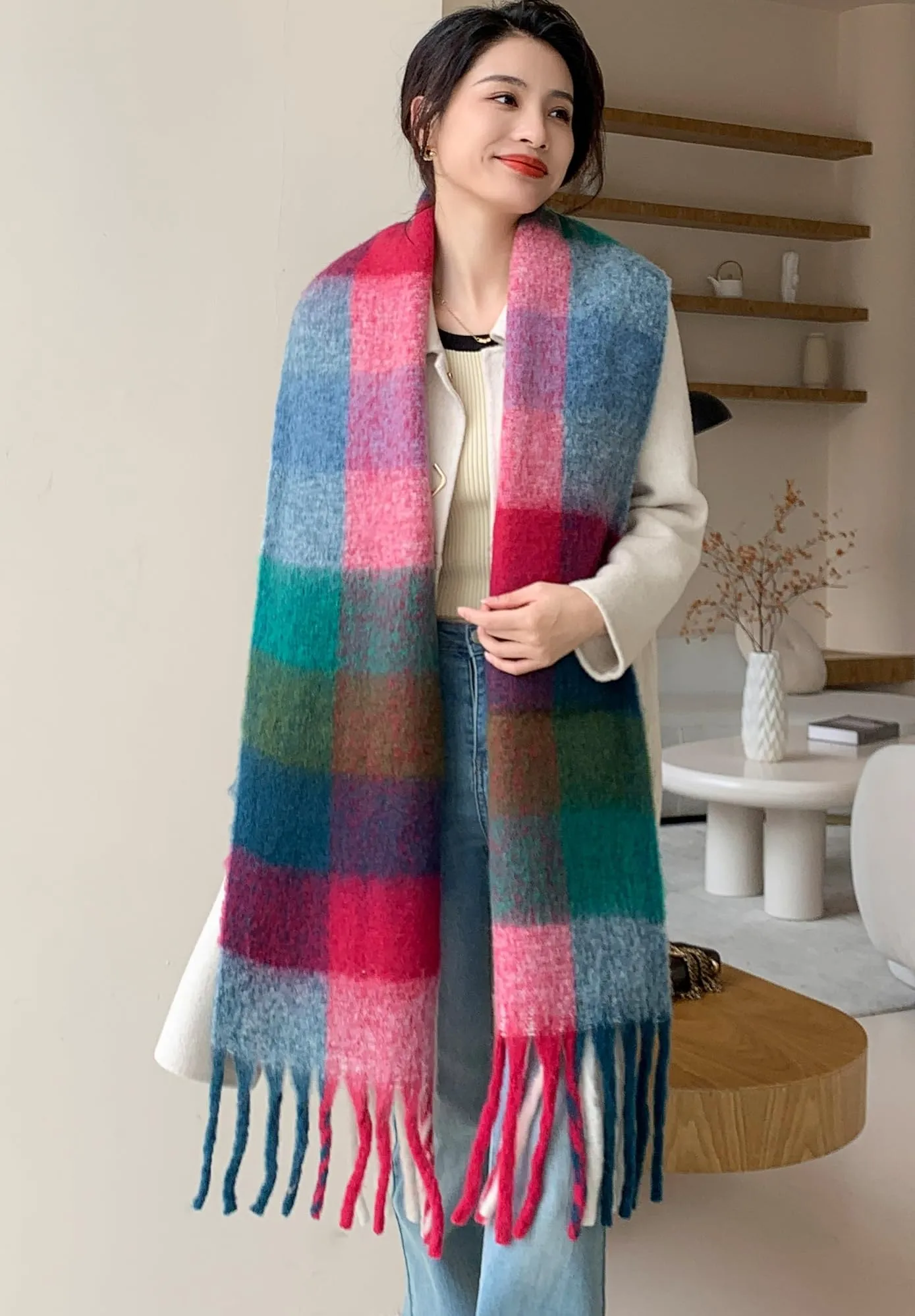 Wander Agio Winter Women Warm Scarf Long Shawl Large Scarves Cold Weather Thick Blanket Scarfs Colorful Plaid