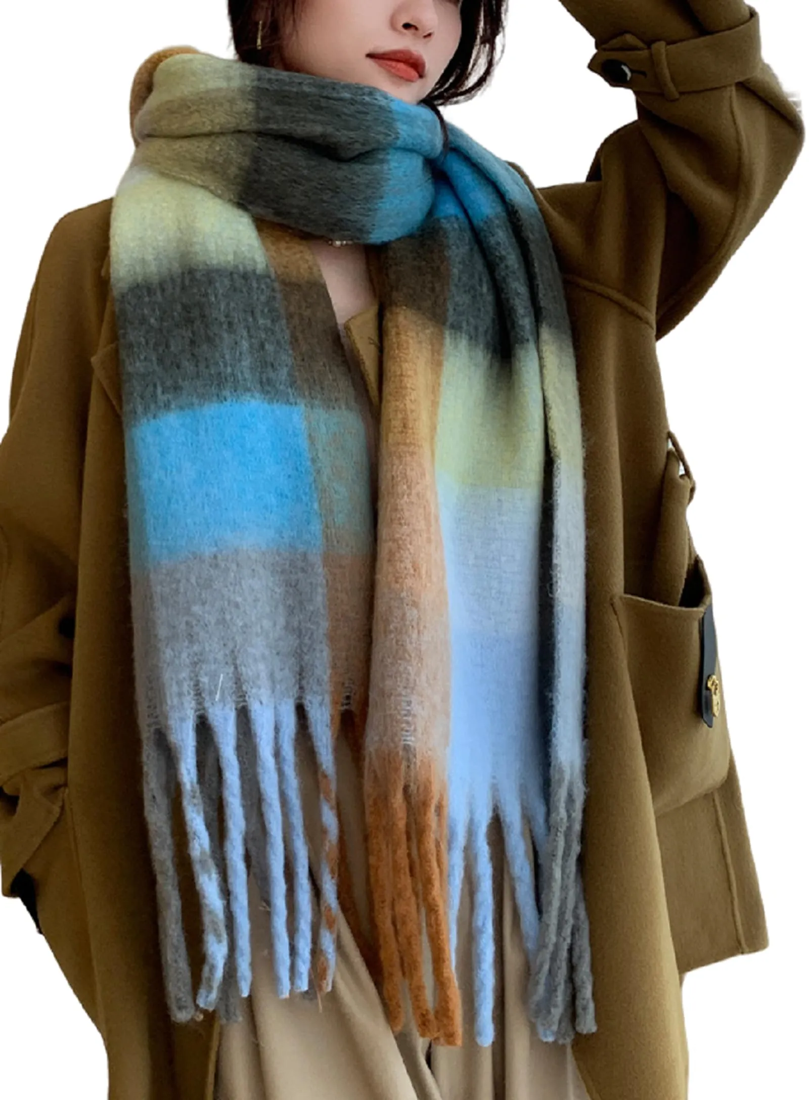 Wander Agio Winter Women Warm Scarf Long Shawl Large Scarves Cold Weather Thick Blanket Scarfs Colorful Plaid
