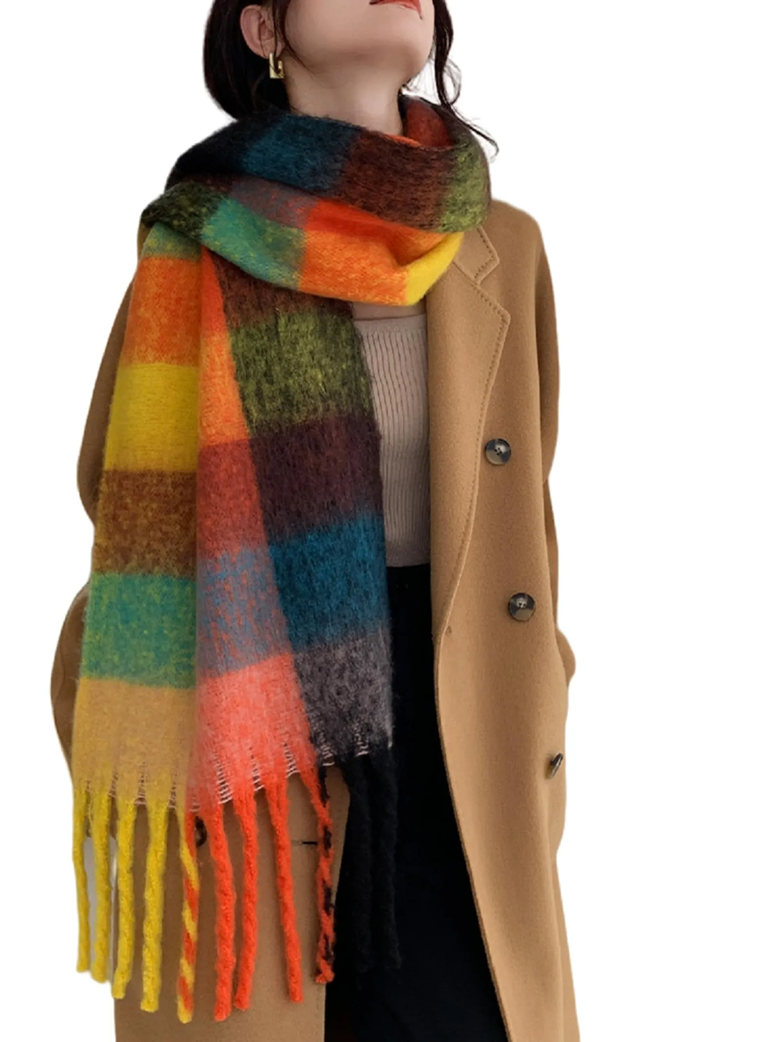 Wander Agio Winter Women Warm Scarf Long Shawl Large Scarves Cold Weather Thick Blanket Scarfs Colorful Plaid