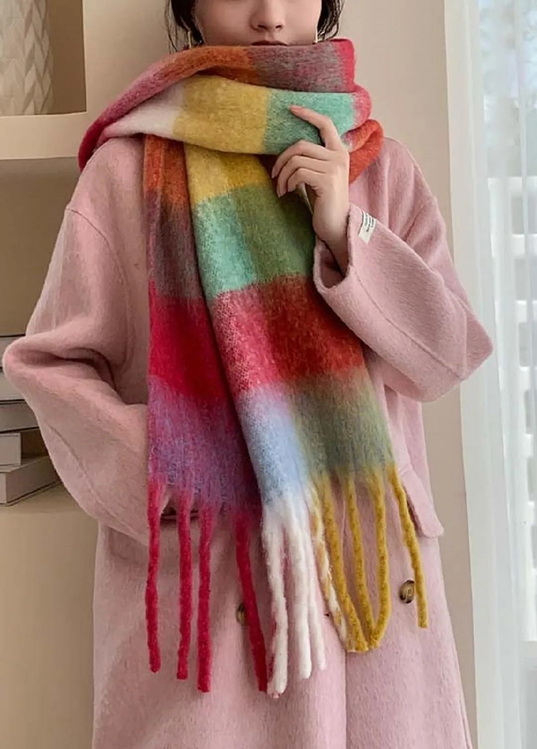 Wander Agio Winter Women Warm Scarf Long Shawl Large Scarves Cold Weather Thick Blanket Scarfs Colorful Plaid