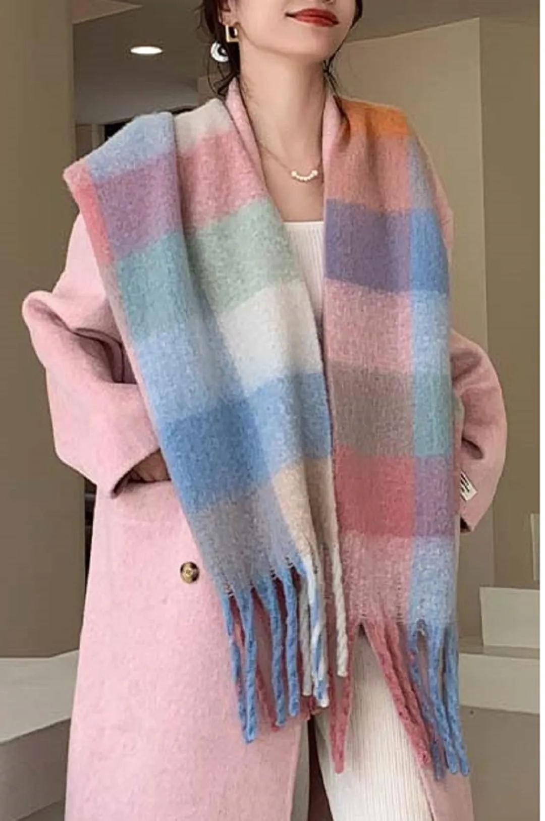 Wander Agio Winter Women Warm Scarf Long Shawl Large Scarves Cold Weather Thick Blanket Scarfs Colorful Plaid