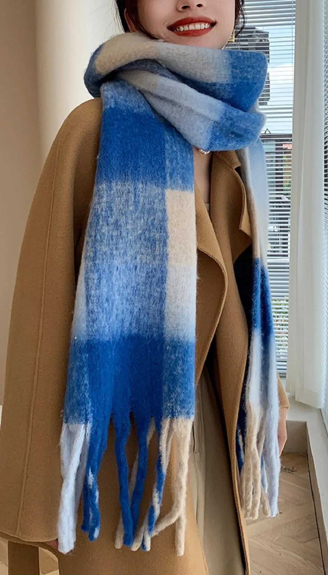 Wander Agio Winter Women Warm Scarf Long Shawl Large Scarves Cold Weather Thick Blanket Scarfs Colorful Plaid