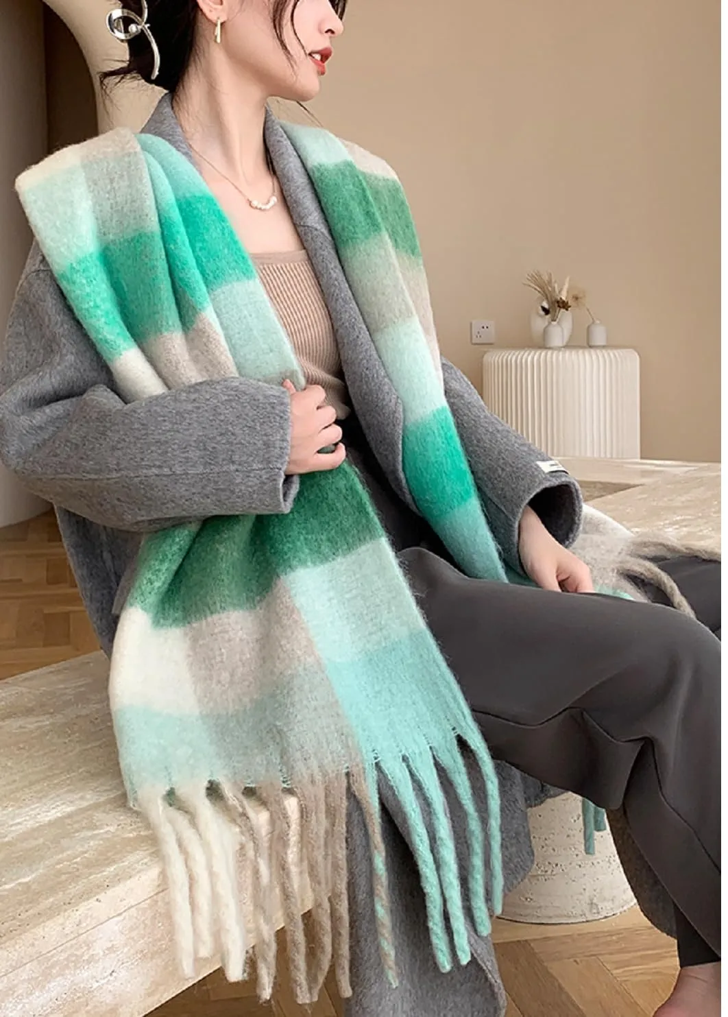 Wander Agio Winter Women Warm Scarf Long Shawl Large Scarves Cold Weather Thick Blanket Scarfs Colorful Plaid