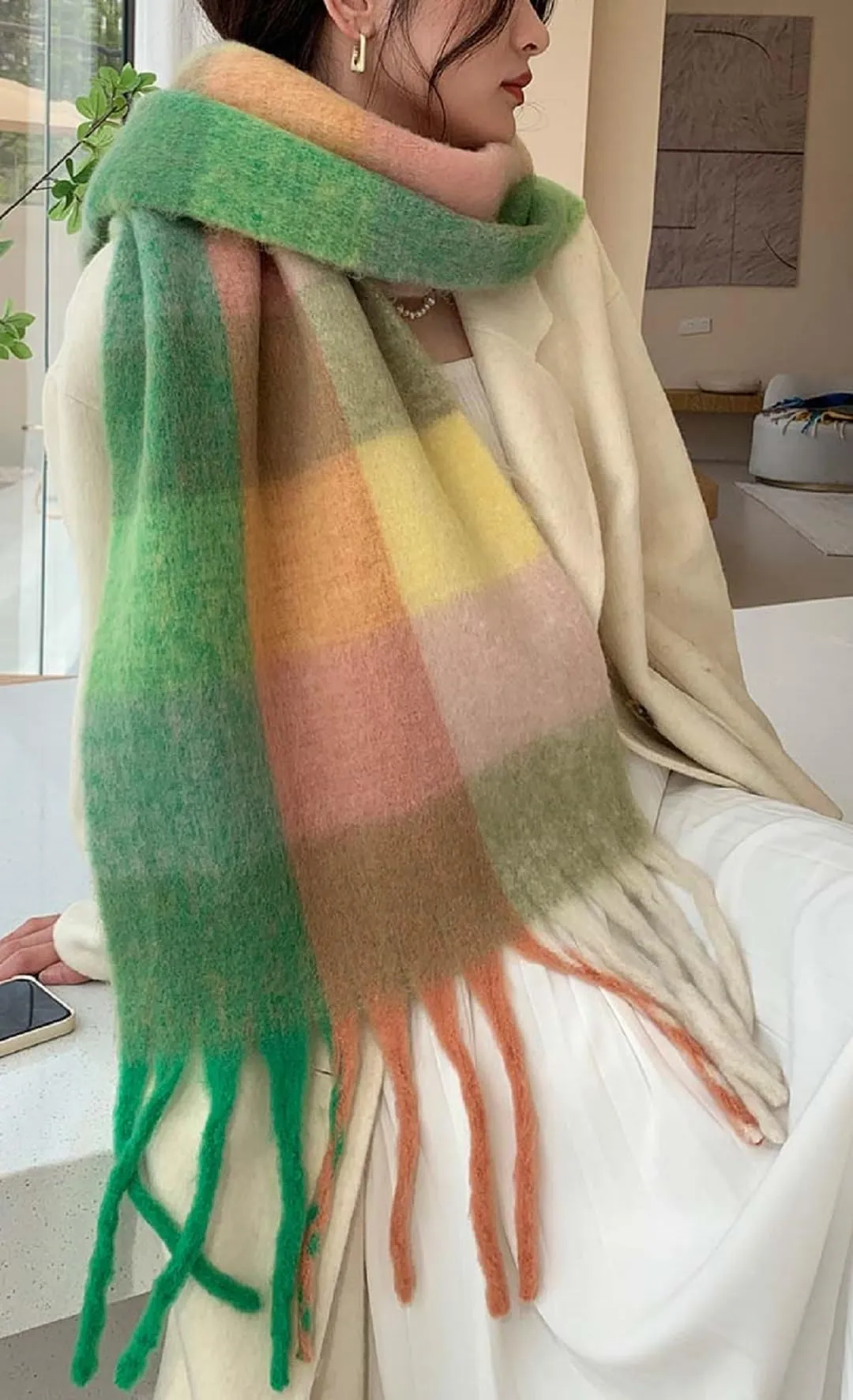 Wander Agio Winter Women Warm Scarf Long Shawl Large Scarves Cold Weather Thick Blanket Scarfs Colorful Plaid