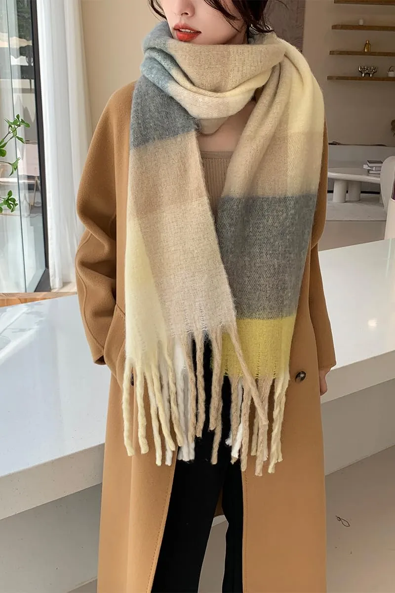 Wander Agio Winter Women Warm Scarf Long Shawl Large Scarves Cold Weather Thick Blanket Scarfs Colorful Plaid