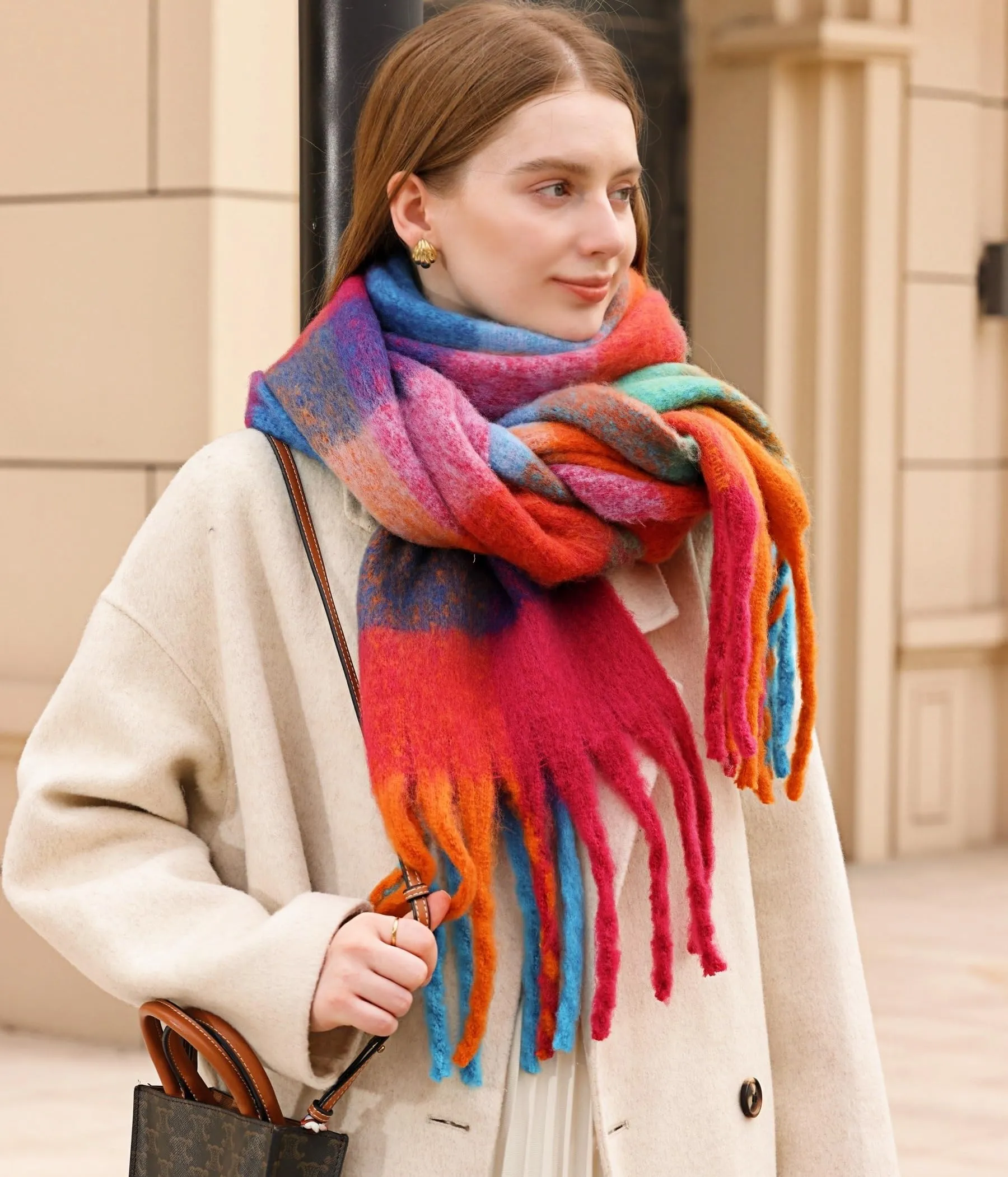 Wander Agio Winter Women Warm Scarf Long Shawl Large Scarves Cold Weather Thick Blanket Scarfs Colorful Plaid