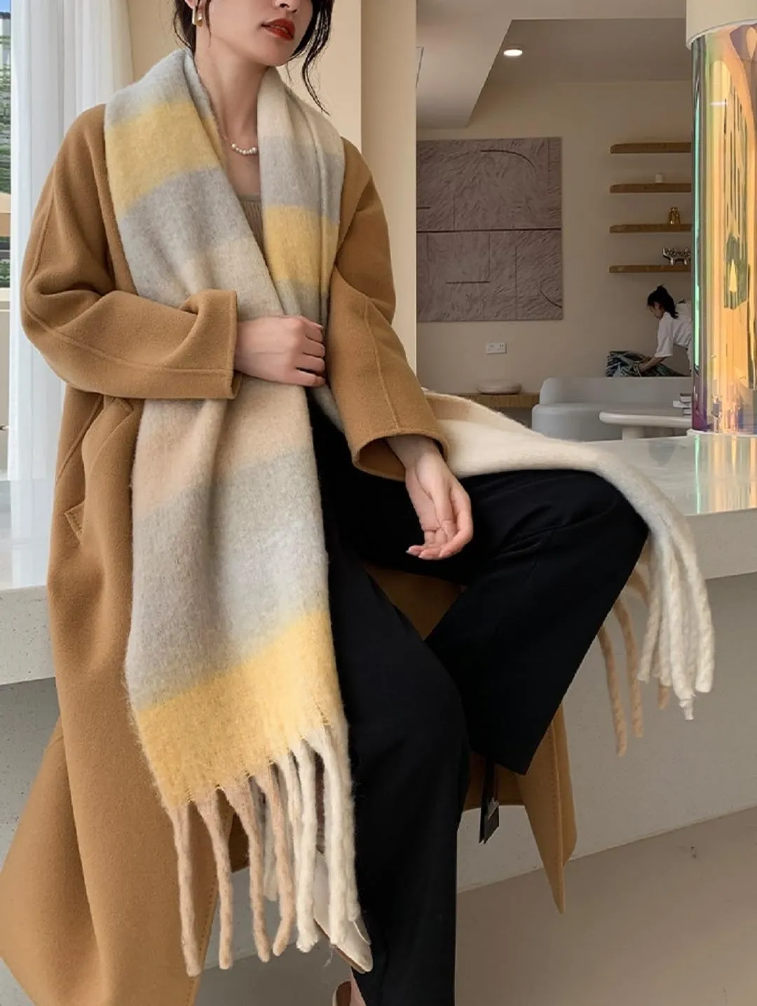 Wander Agio Winter Women Warm Scarf Long Shawl Large Scarves Cold Weather Thick Blanket Scarfs Colorful Plaid