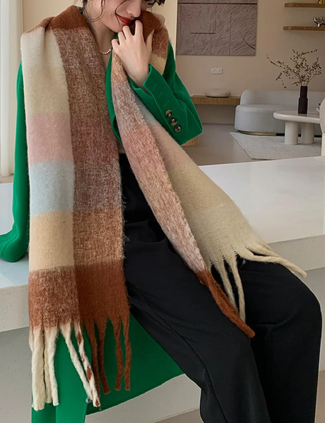 Wander Agio Winter Women Warm Scarf Long Shawl Large Scarves Cold Weather Thick Blanket Scarfs Colorful Plaid