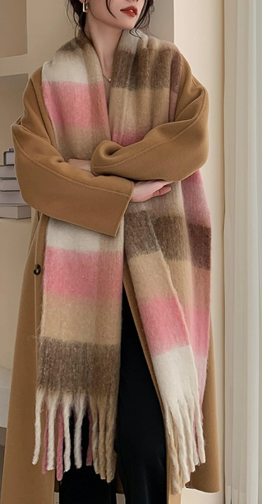 Wander Agio Winter Women Warm Scarf Long Shawl Large Scarves Cold Weather Thick Blanket Scarfs Colorful Plaid