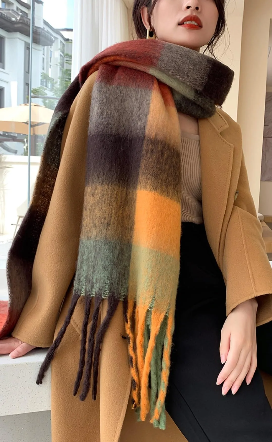 Wander Agio Winter Women Warm Scarf Long Shawl Large Scarves Cold Weather Thick Blanket Scarfs Colorful Plaid