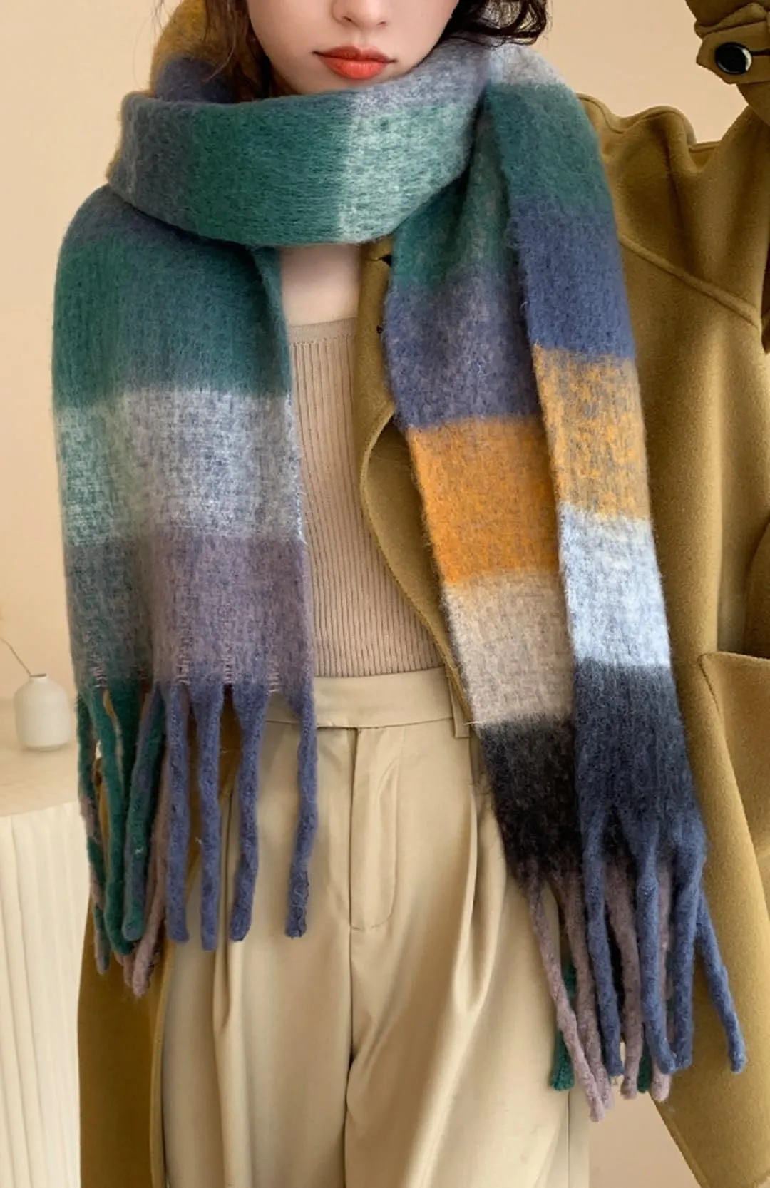 Wander Agio Winter Women Warm Scarf Long Shawl Large Scarves Cold Weather Thick Blanket Scarfs Colorful Plaid