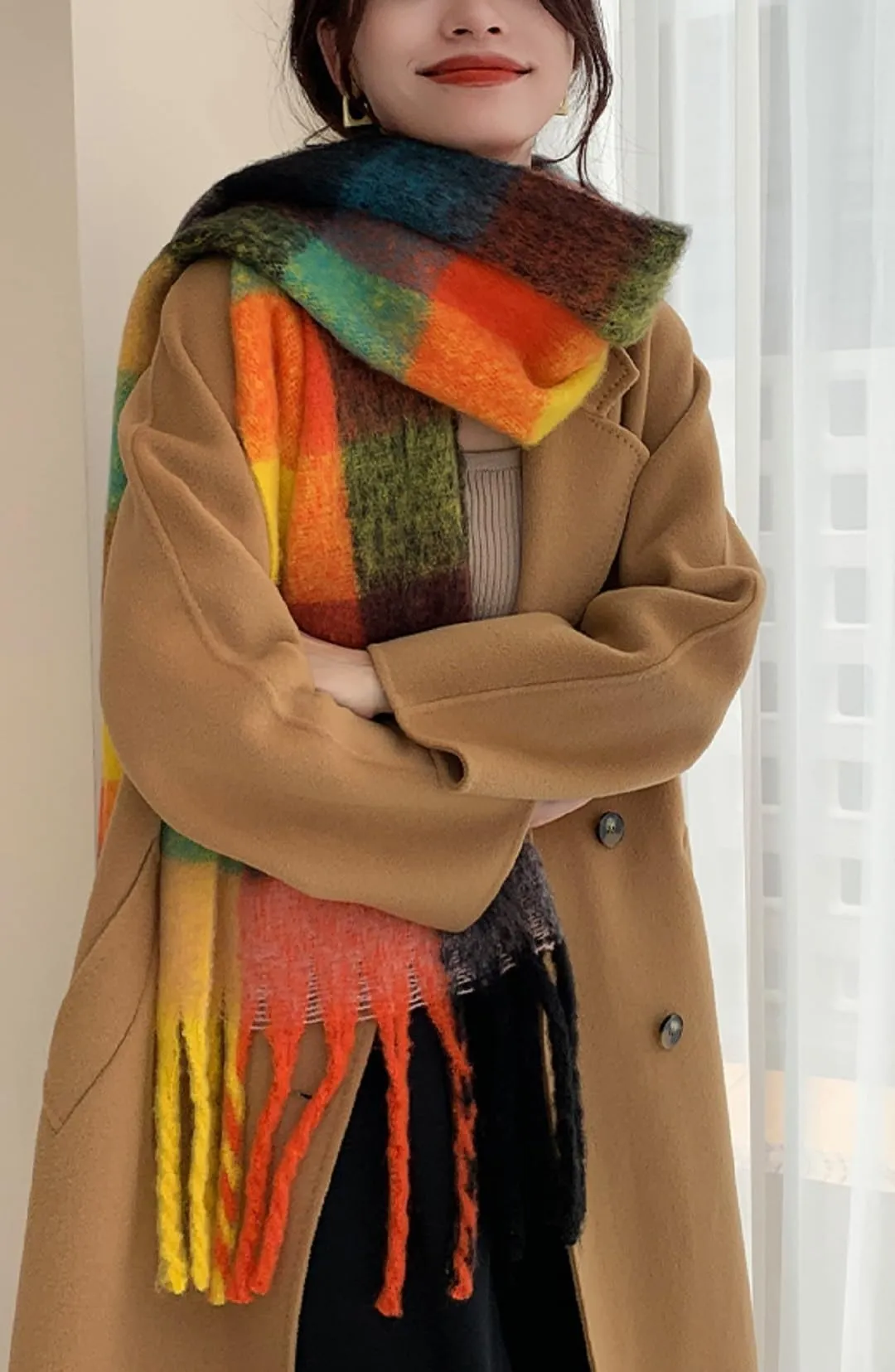 Wander Agio Winter Women Warm Scarf Long Shawl Large Scarves Cold Weather Thick Blanket Scarfs Colorful Plaid