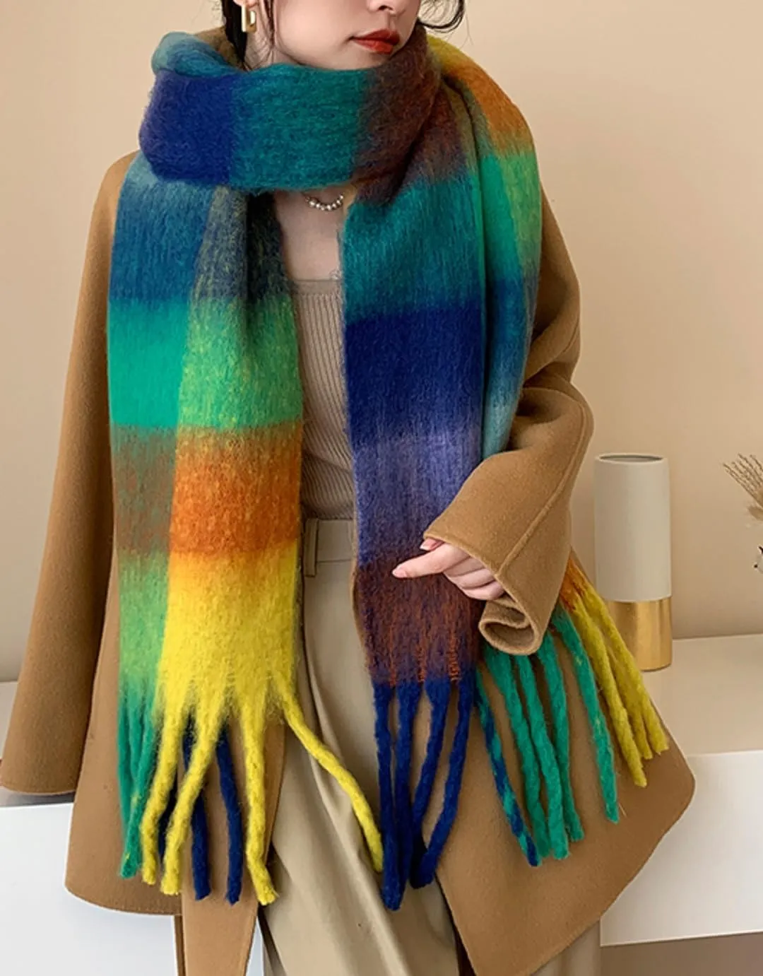 Wander Agio Winter Women Warm Scarf Long Shawl Large Scarves Cold Weather Thick Blanket Scarfs Colorful Plaid