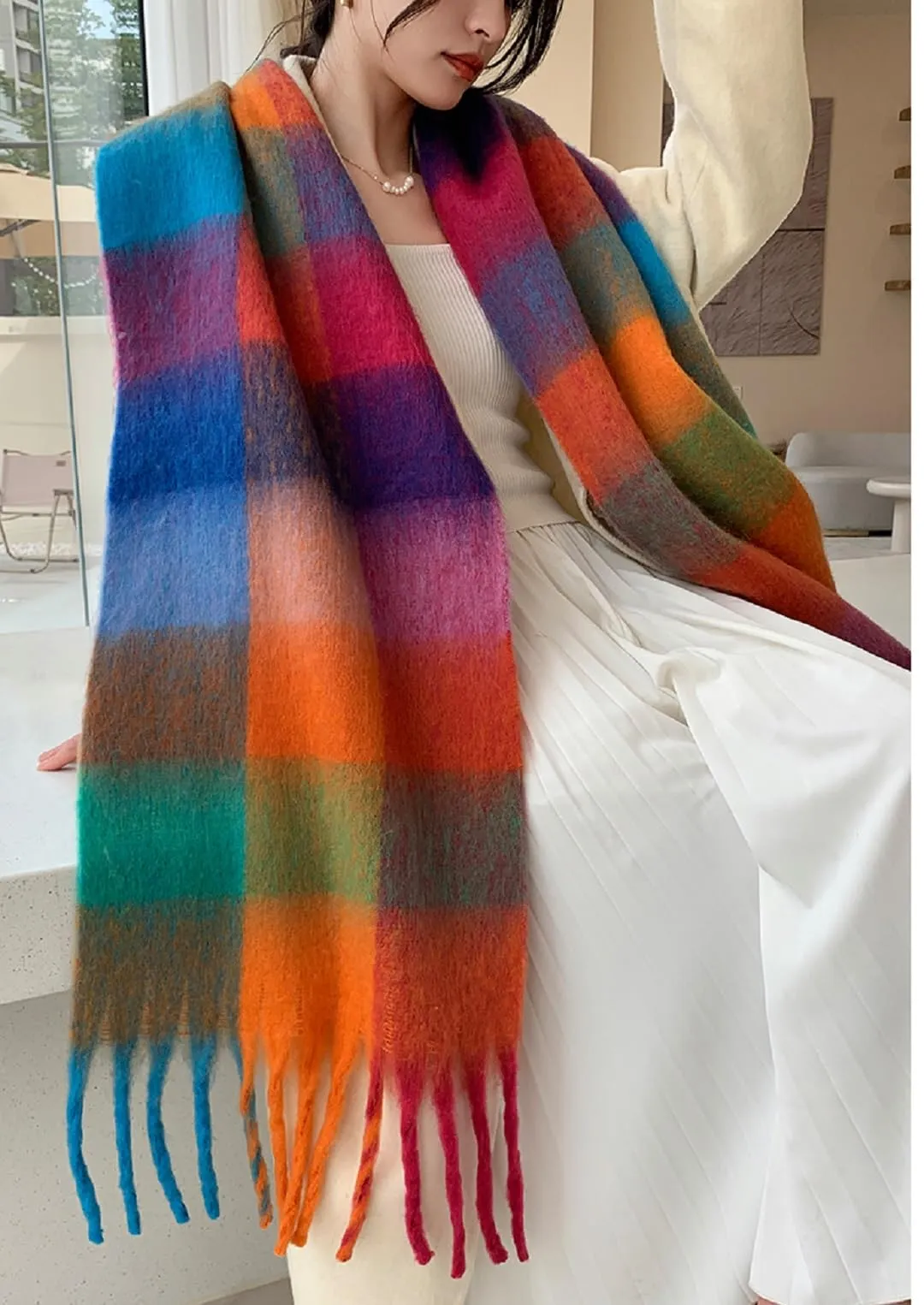 Wander Agio Winter Women Warm Scarf Long Shawl Large Scarves Cold Weather Thick Blanket Scarfs Colorful Plaid