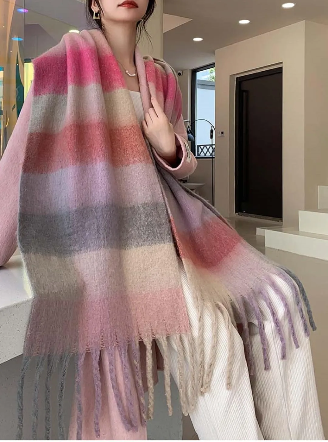 Wander Agio Winter Women Warm Scarf Long Shawl Large Scarves Cold Weather Thick Blanket Scarfs Colorful Plaid