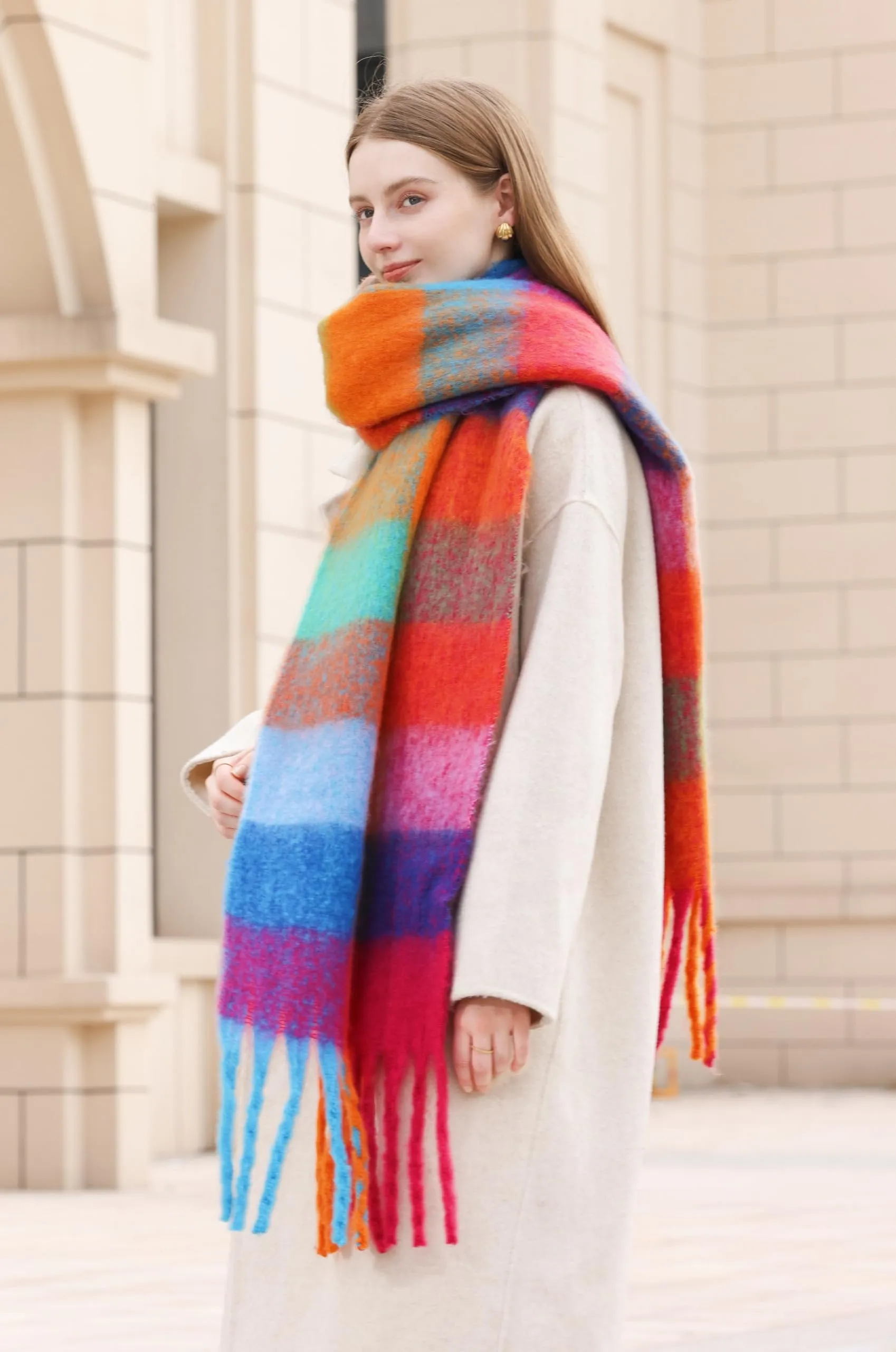 Wander Agio Winter Women Warm Scarf Long Shawl Large Scarves Cold Weather Thick Blanket Scarfs Colorful Plaid