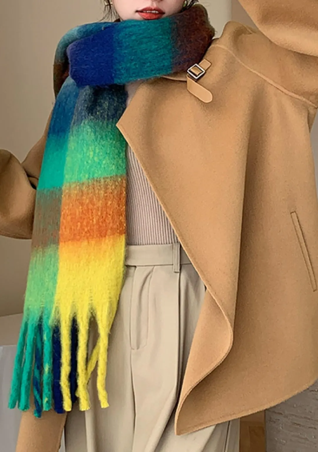 Wander Agio Winter Women Warm Scarf Long Shawl Large Scarves Cold Weather Thick Blanket Scarfs Colorful Plaid