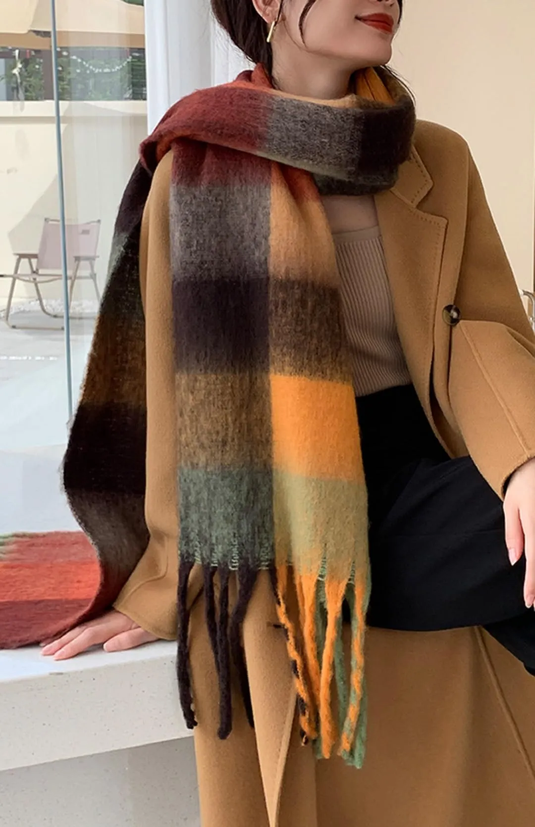 Wander Agio Winter Women Warm Scarf Long Shawl Large Scarves Cold Weather Thick Blanket Scarfs Colorful Plaid