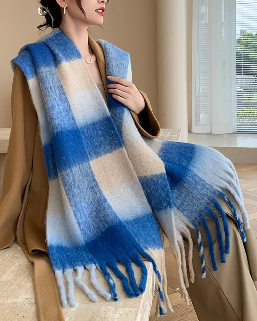 Wander Agio Winter Women Warm Scarf Long Shawl Large Scarves Cold Weather Thick Blanket Scarfs Colorful Plaid
