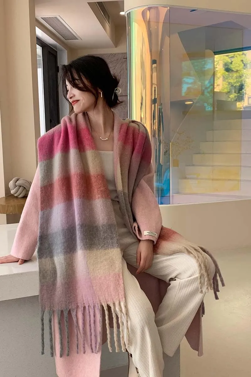 Wander Agio Winter Women Warm Scarf Long Shawl Large Scarves Cold Weather Thick Blanket Scarfs Colorful Plaid