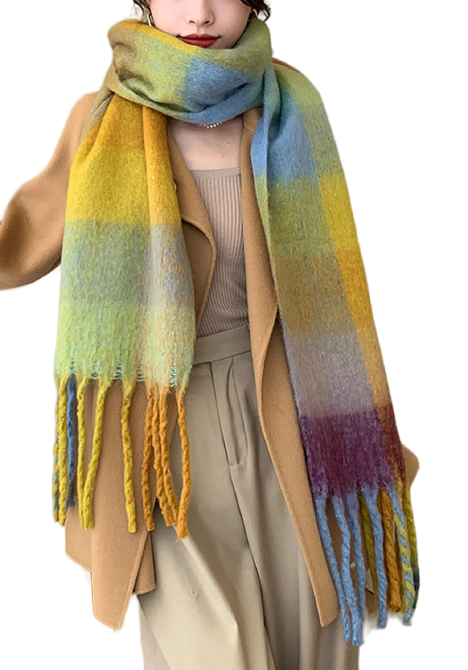 Wander Agio Winter Women Warm Scarf Long Shawl Large Scarves Cold Weather Thick Blanket Scarfs Colorful Plaid