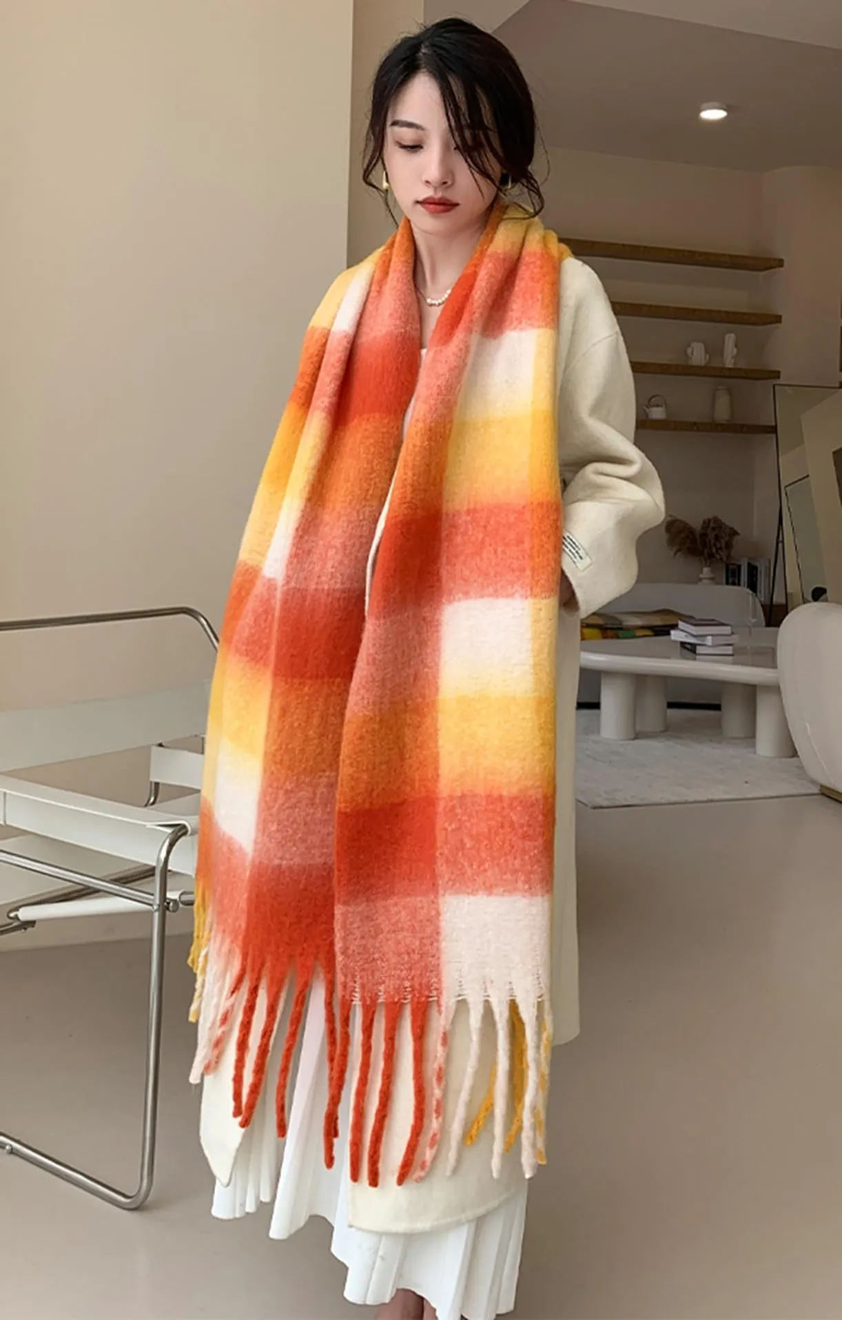 Wander Agio Winter Women Warm Scarf Long Shawl Large Scarves Cold Weather Thick Blanket Scarfs Colorful Plaid