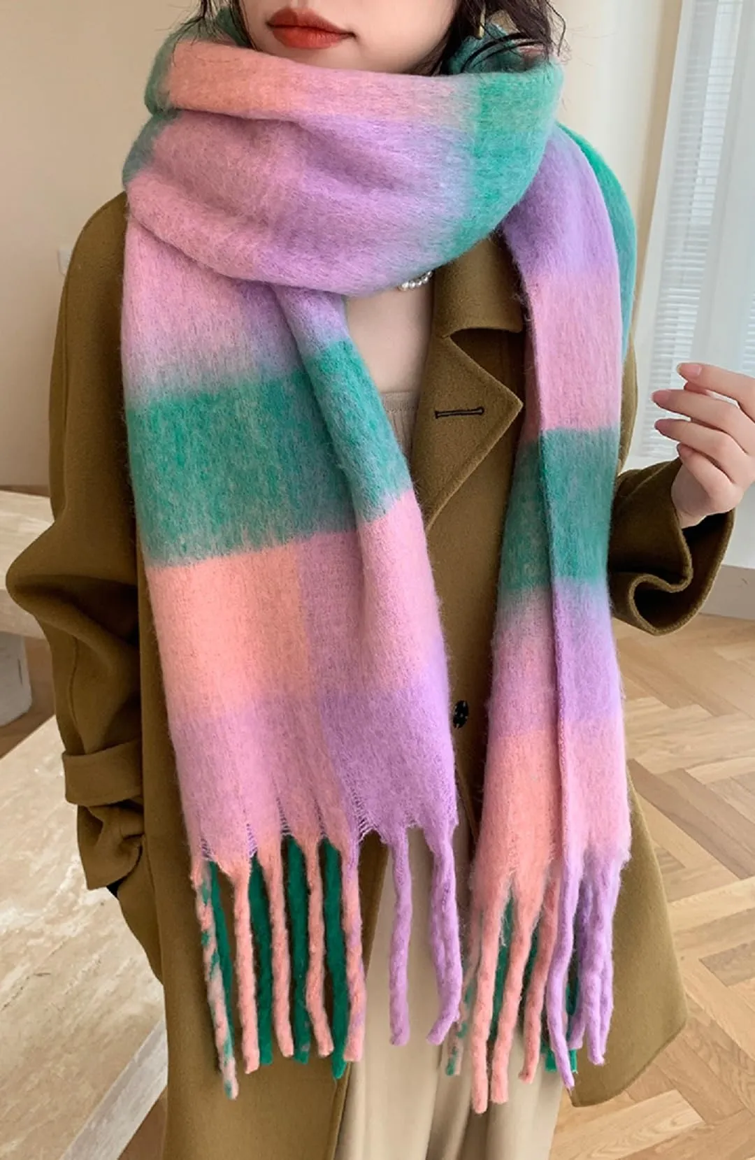 Wander Agio Winter Women Warm Scarf Long Shawl Large Scarves Cold Weather Thick Blanket Scarfs Colorful Plaid