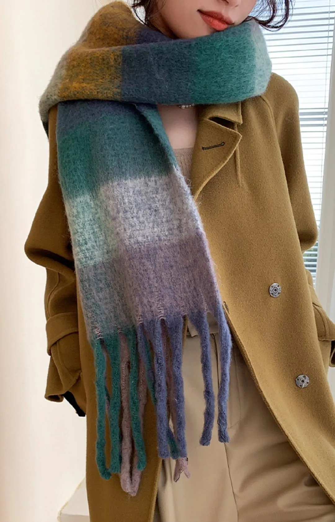 Wander Agio Winter Women Warm Scarf Long Shawl Large Scarves Cold Weather Thick Blanket Scarfs Colorful Plaid