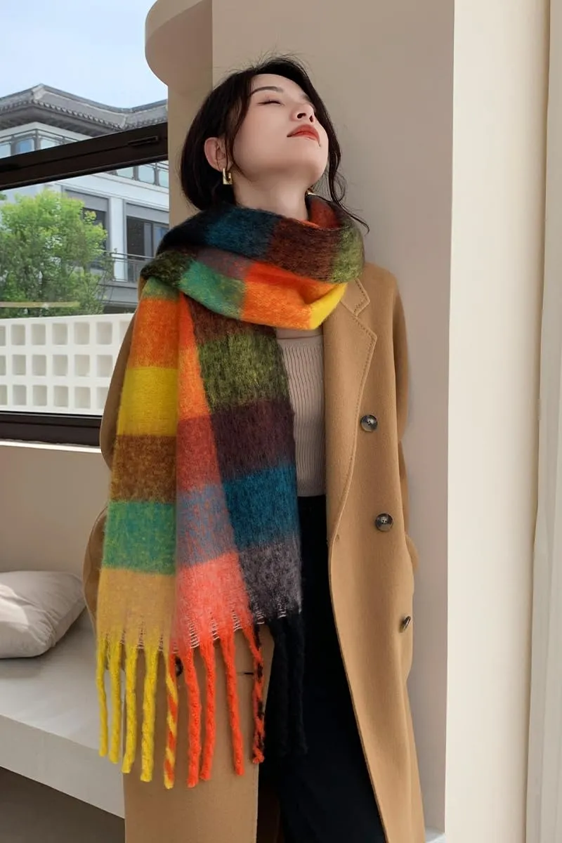 Wander Agio Winter Women Warm Scarf Long Shawl Large Scarves Cold Weather Thick Blanket Scarfs Colorful Plaid