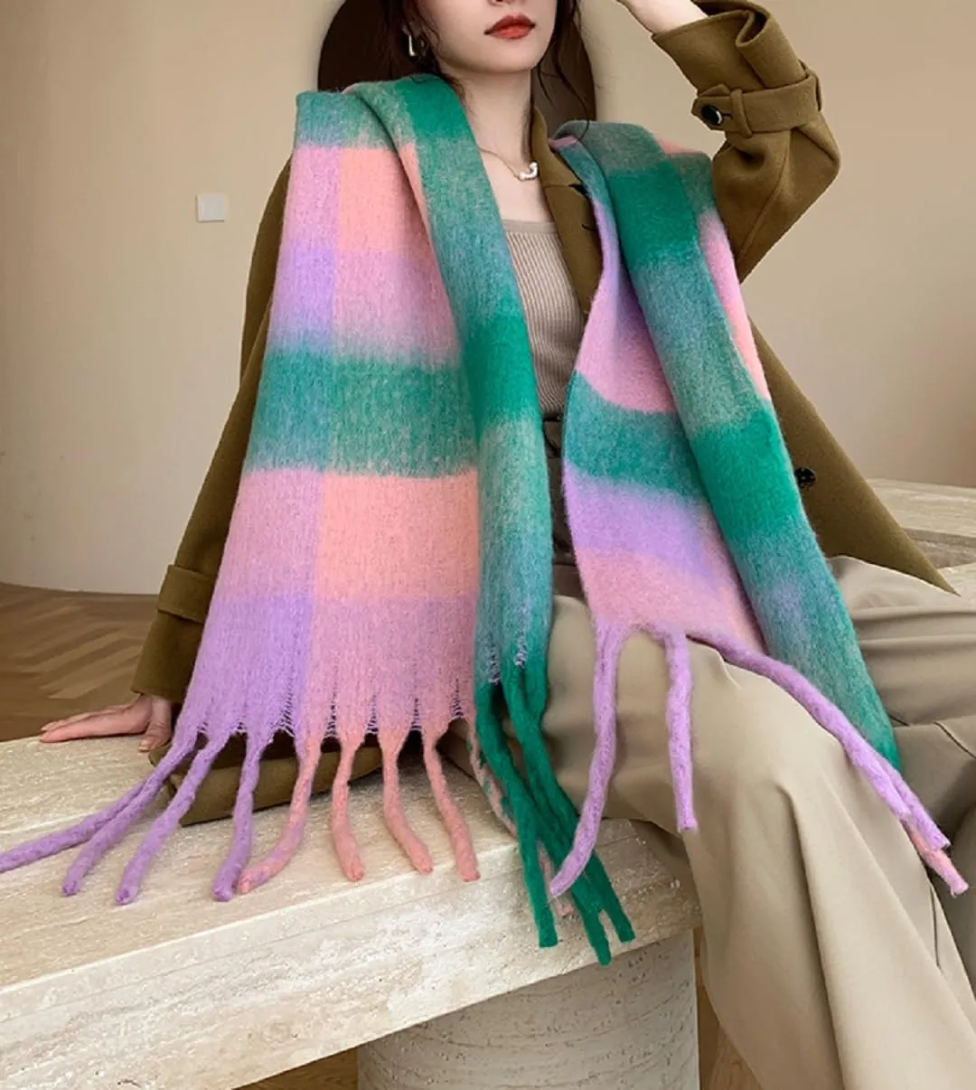 Wander Agio Winter Women Warm Scarf Long Shawl Large Scarves Cold Weather Thick Blanket Scarfs Colorful Plaid