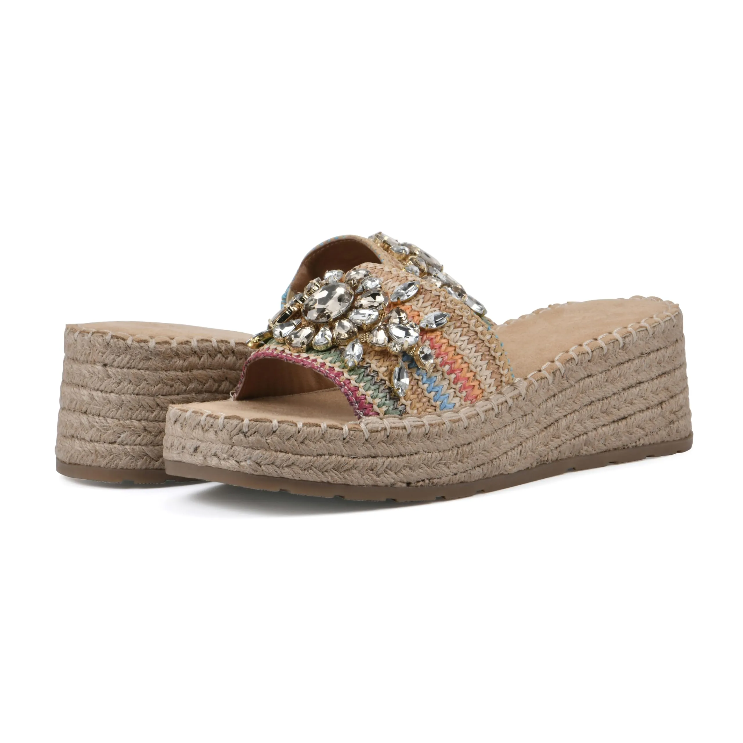 WHITE MOUNTAIN Women's Stitch Low Platform Espadrille Sandal, Natural/Multi, 6.5 M