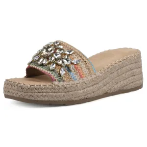 WHITE MOUNTAIN Women's Stitch Low Platform Espadrille Sandal, Natural/Multi, 6.5 M