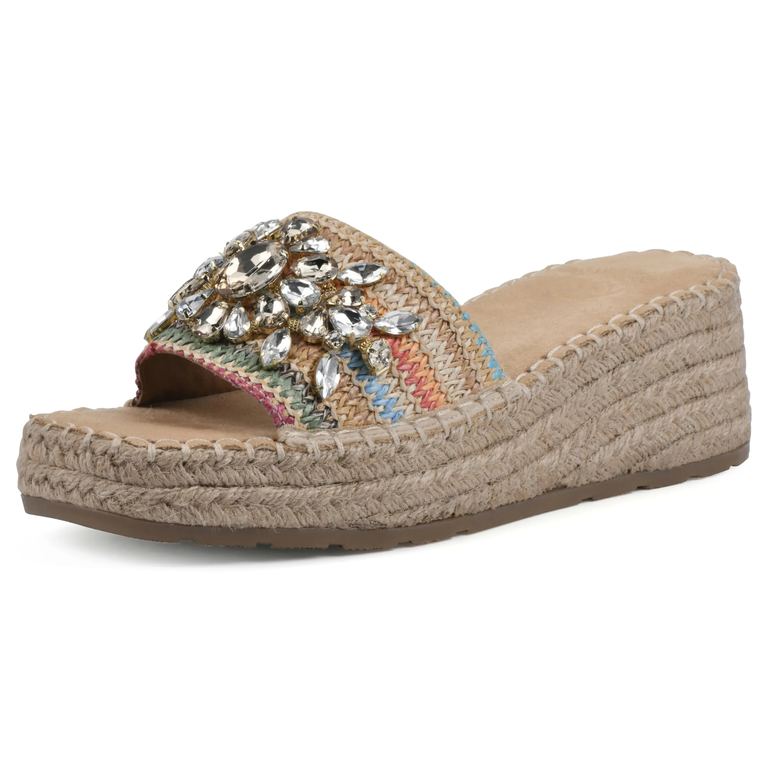 WHITE MOUNTAIN Women's Stitch Low Platform Espadrille Sandal, Natural/Multi, 6.5 M