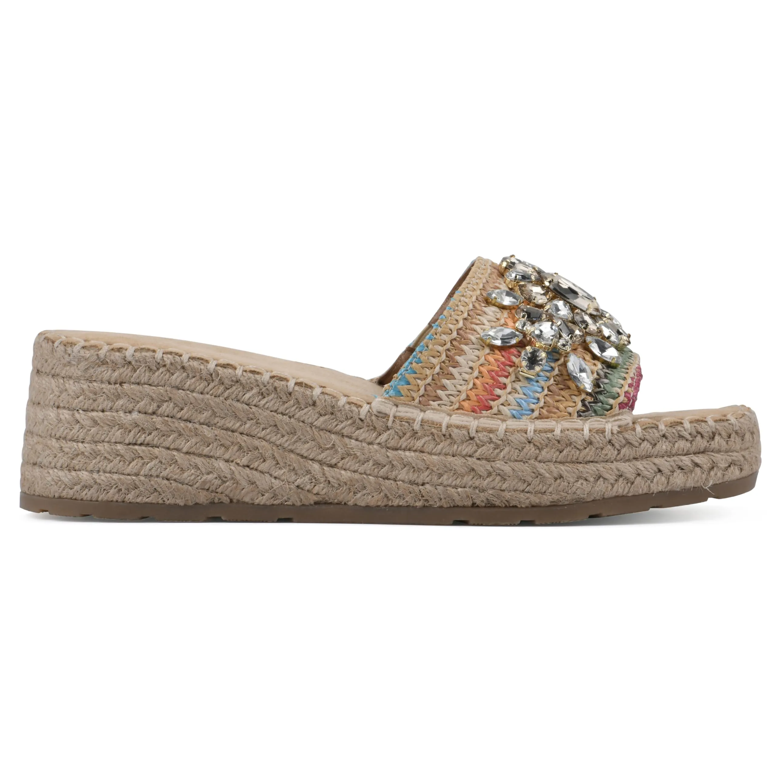 WHITE MOUNTAIN Women's Stitch Low Platform Espadrille Sandal, Natural/Multi, 6.5 M