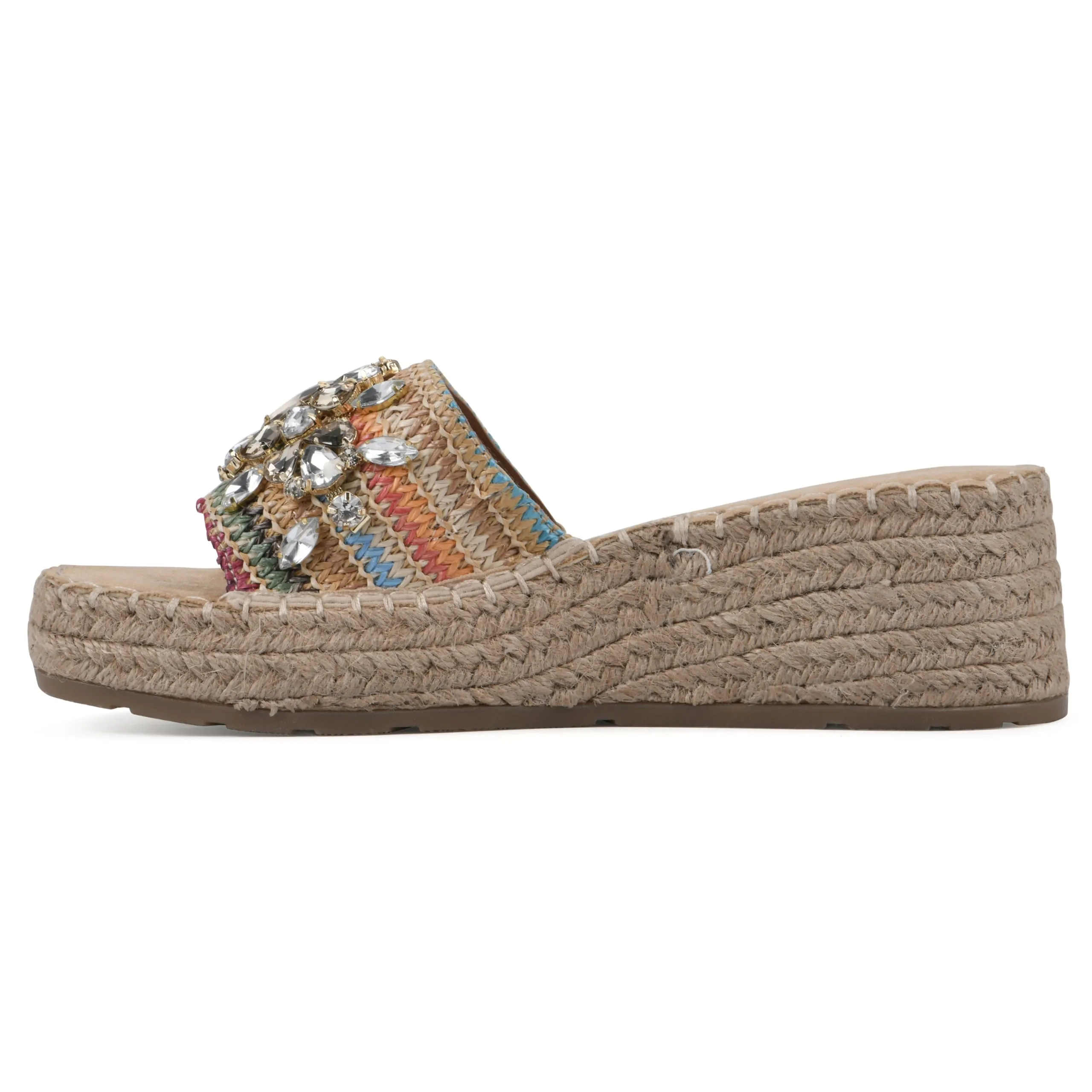 WHITE MOUNTAIN Women's Stitch Low Platform Espadrille Sandal, Natural/Multi, 6.5 M