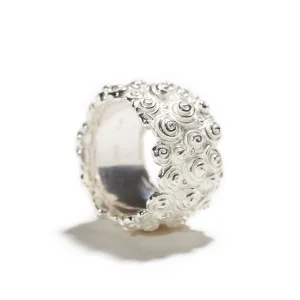 Wide Roses Ring in Silver