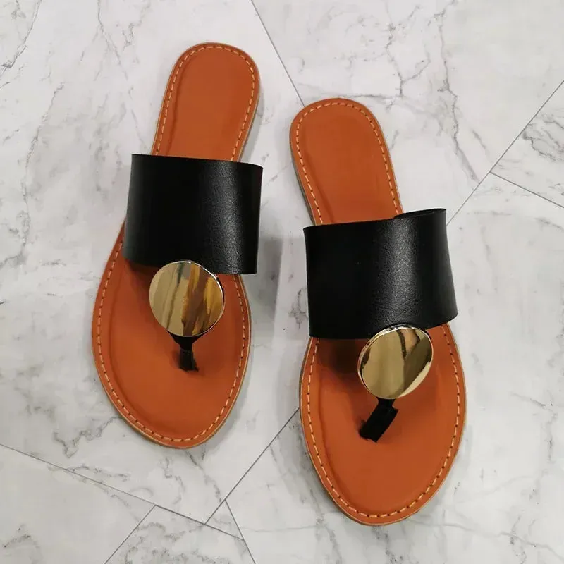 Women Leather Summer Sandals Shoes Retro design Thin Straps Open Toe Beach Slides Flat with Plus Size 41 Female Footwear