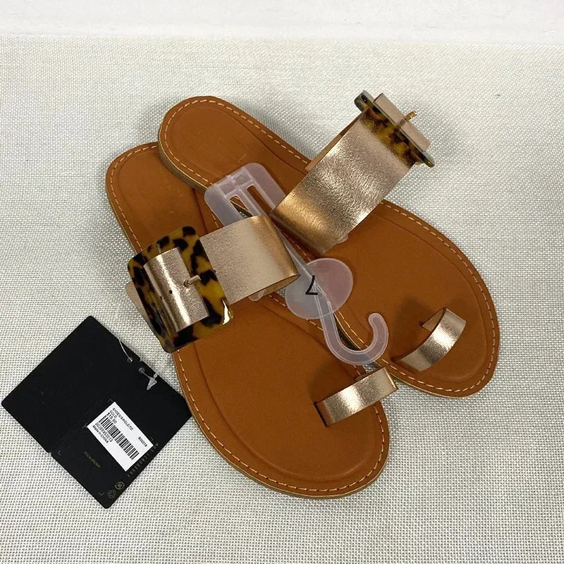 Women Leather Summer Sandals Shoes Retro design Thin Straps Open Toe Beach Slides Flat with Plus Size 41 Female Footwear