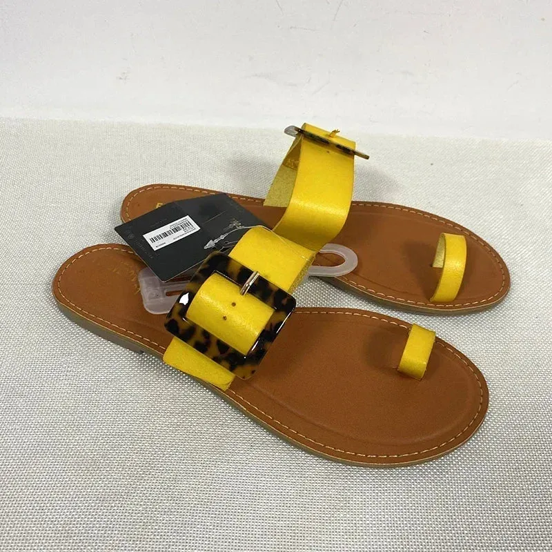 Women Leather Summer Sandals Shoes Retro design Thin Straps Open Toe Beach Slides Flat with Plus Size 41 Female Footwear