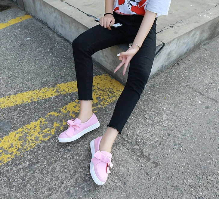 Women Nubuck Loafers Casual Bowknot Shoes