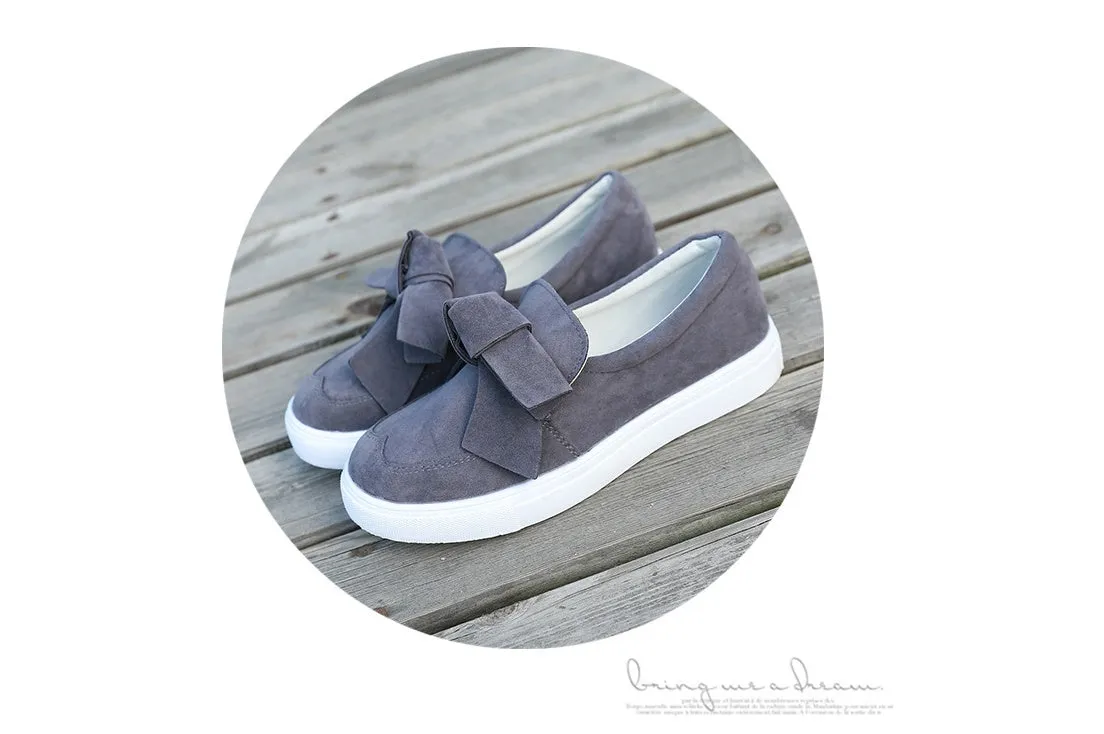 Women Nubuck Loafers Casual Bowknot Shoes