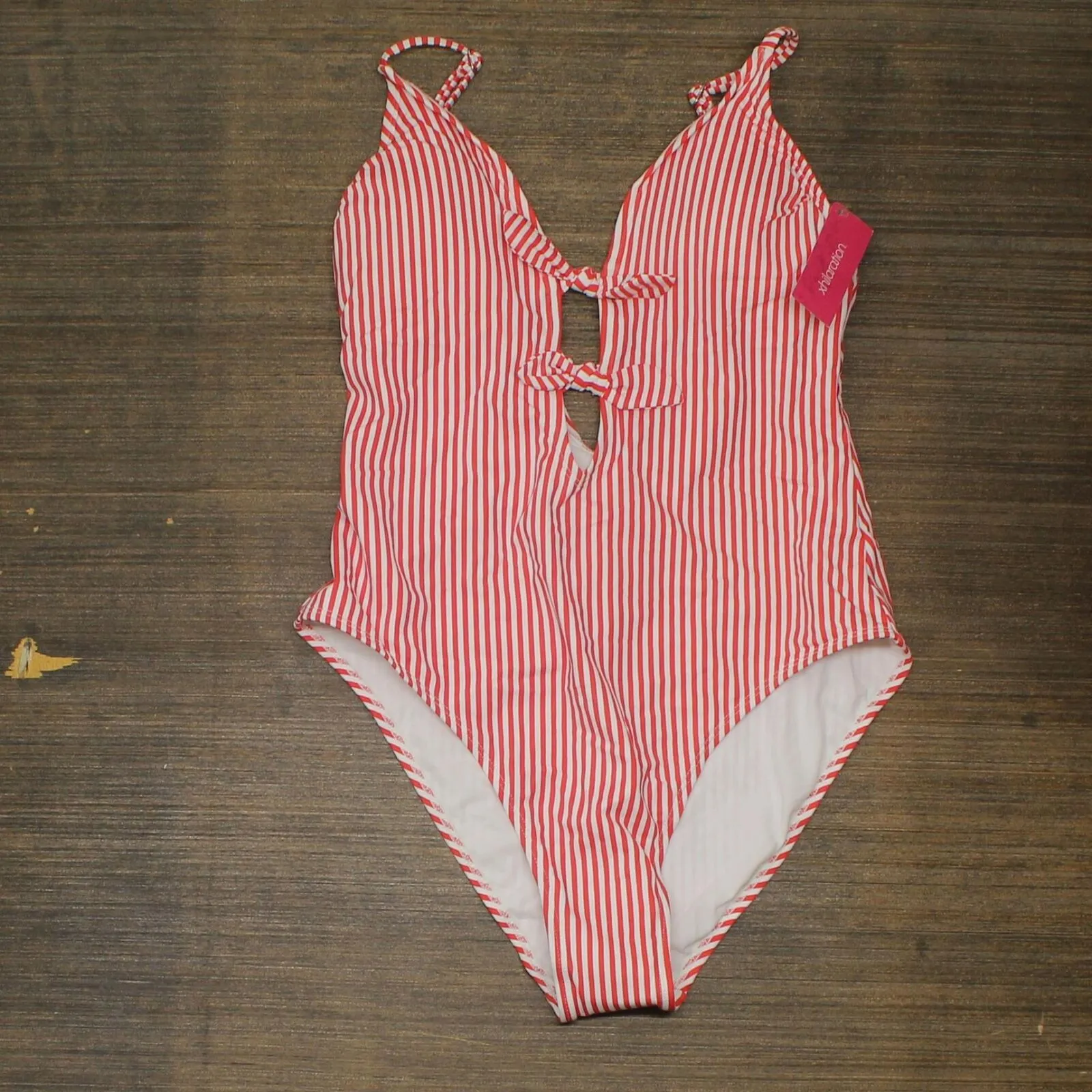 Xhilaration Juniors' Front Tie One Piece Swimsuit 78784837 Red L